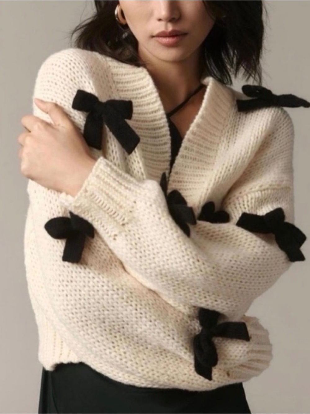 Maeve Anthropologie Alicia 3D Bow Cropped Cardigan Sweater One Size